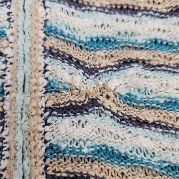 J. JILL Sweater Size  Full Zip Hooded Linen Blend Blue White Sz LP - Picture 6 of 10